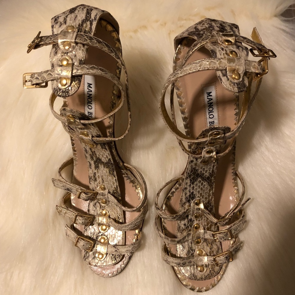 Gold Snakeskin Manolo Blahnik Heels